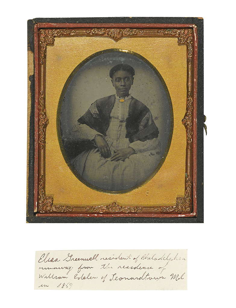 (PHOTOGRAPHY.) RUNAWAY SLAVE. Elisa Greenwell, resident of Philadelphia, runaway from the residence of William Edelen of Leonardtown,